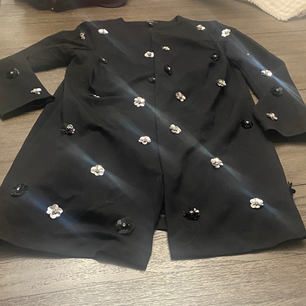 Alfani Black Embellished Floral Blazer